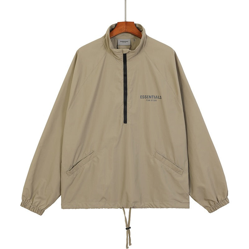 FOG Double Thread ESSENTIALS Half Zip Mens Trendy American INS Jacket Coat Windbreaker Spring and Autumn