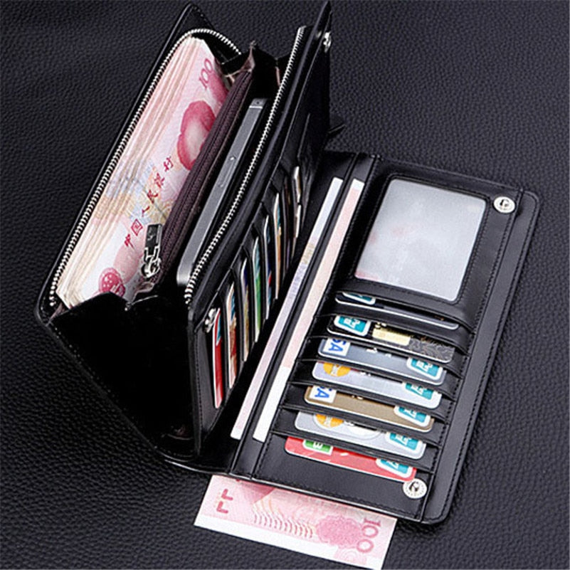 Bifold Men Wallet Brand Famous Mens Leather Long Wallet Clutch Male Money Purse ID Card Holder