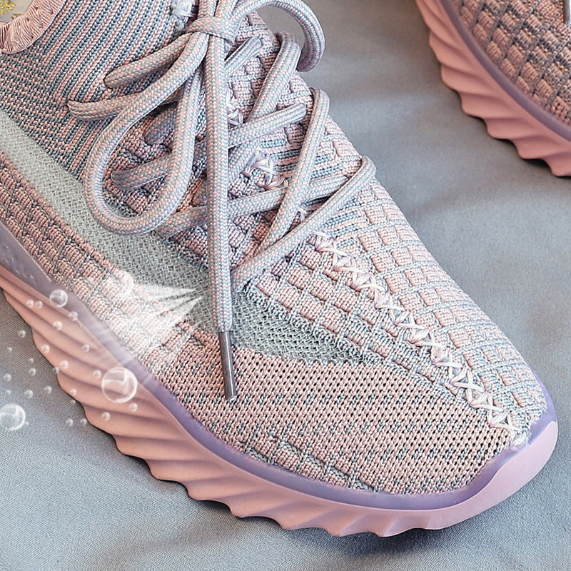 Net Red Tide Shoes Ins Really Burst Sports Shoes New Flying Woven Shoes Female Jelly Bottom Starry Coconut Shoes