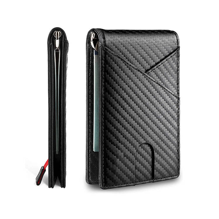 New Carbon Fiber Dollar Clip Contrast Color Pull Leather Wallet Wallet Men's Banknote Clip Wallet