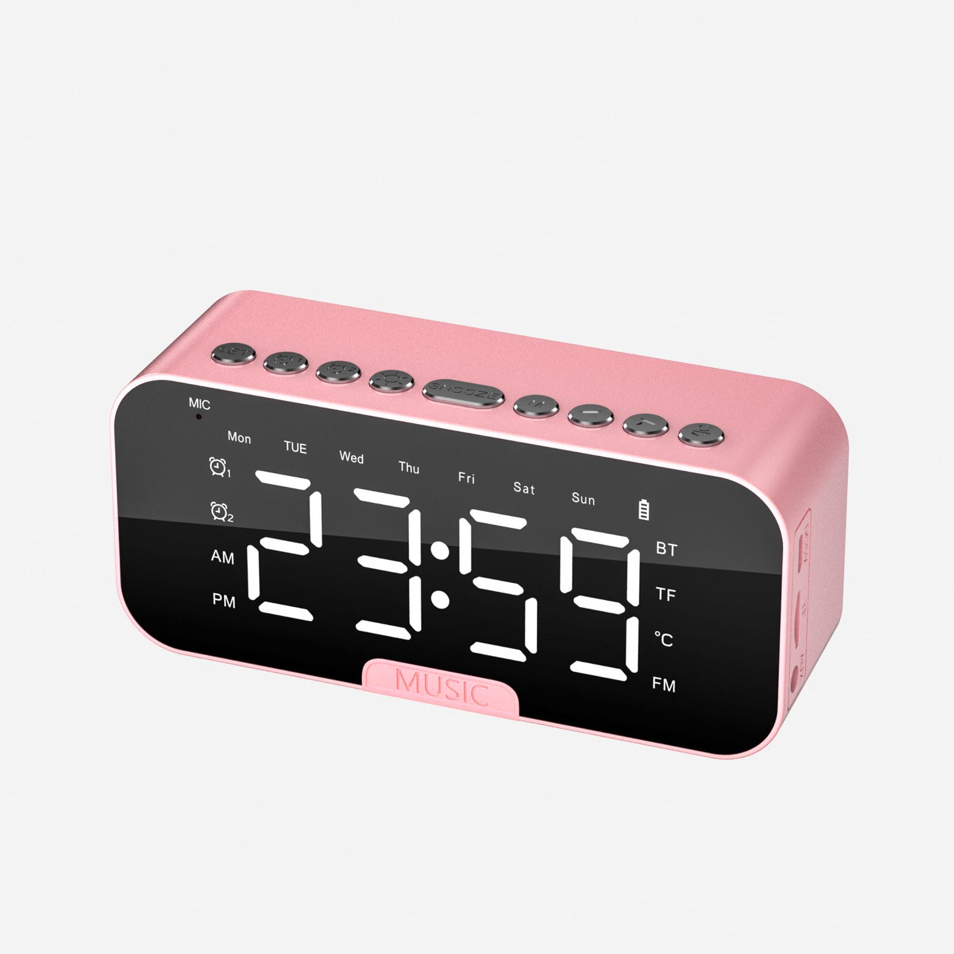 Bluetooth Speaker With Large LED Mirror Screen Digital Alarm Clock With Fm Radio Phone Stand Temperature Suitable For Bedroom Office