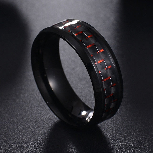 Titanium Steel Black Carbon Fiber Mens Cool Rings Red Blue Ring Anel Masculino Jewelry