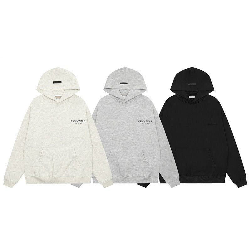 Hooded hoodie with black letters flocked FOG double thread ESSENTIALS