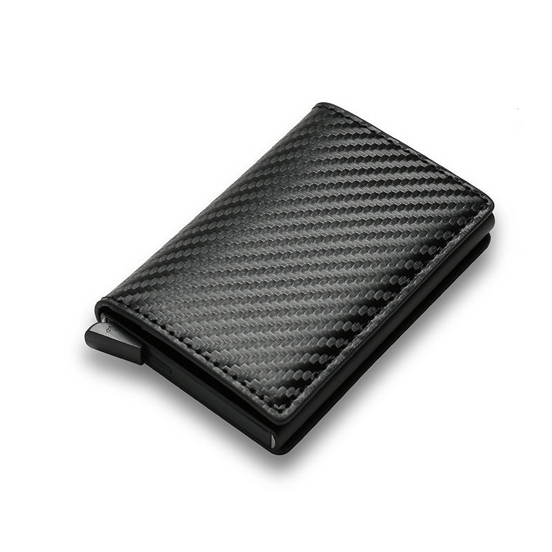 RFID Anti-Theft Swipe Automatic Pop-Up Card Holder Ultra-Thin Credit Card Holder Men's Multi-Card Slot Carbon Fiber Wallet