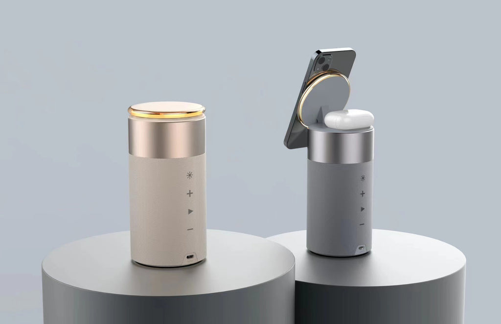 Magnetic wireless charging with Bluetooth speaker, adjustable night light, rechargeable headphones