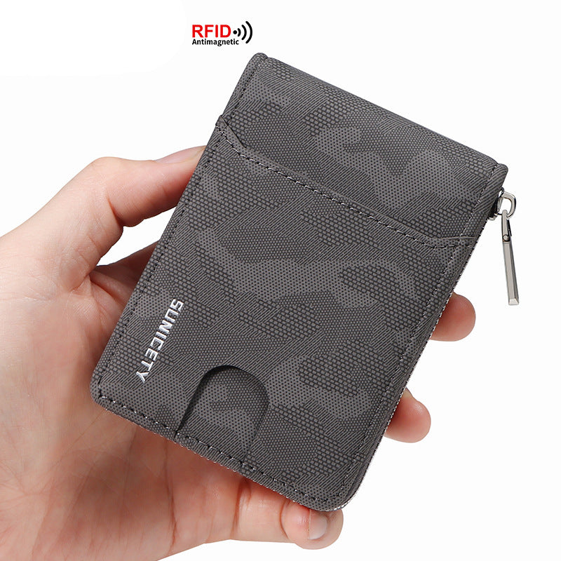 RFID Zipper Large Capacity Certificate Credit Multi Card Man's Organ Card Case PU Camouflage Wallet