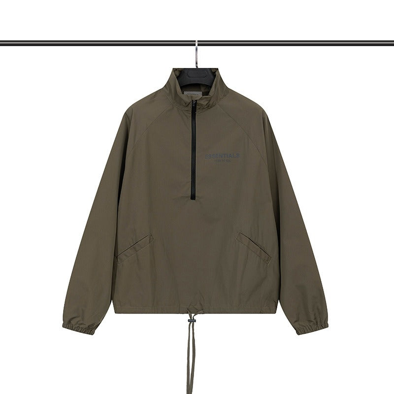 FOG Double Thread ESSENTIALS Half Zip Mens Trendy American INS Jacket Coat Windbreaker Spring and Autumn