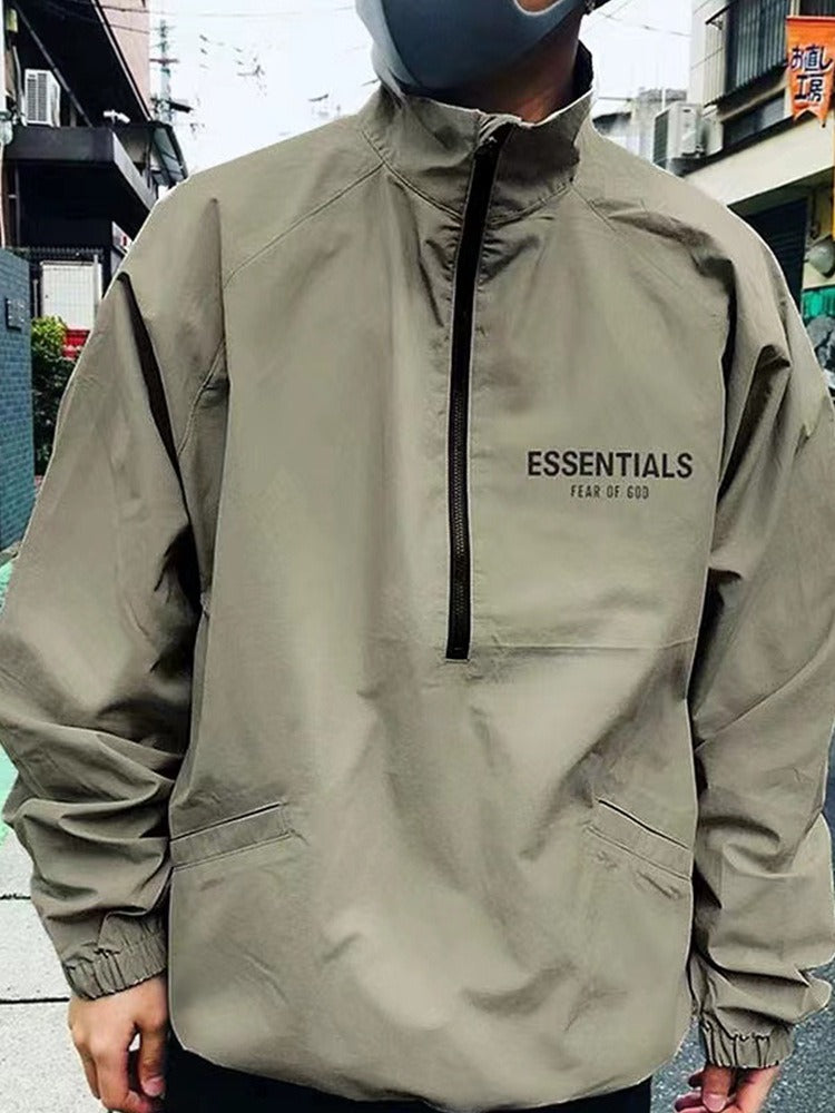 FOG Double Thread ESSENTIALS Half Zip Mens Trendy American INS Jacket Coat Windbreaker Spring and Autumn