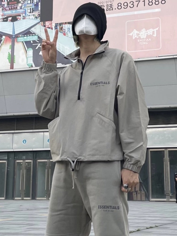 FOG Double Thread ESSENTIALS Half Zip Mens Trendy American INS Jacket Coat Windbreaker Spring and Autumn