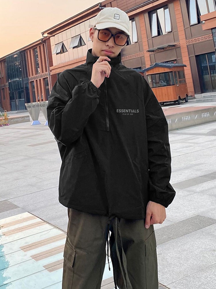 FOG Double Thread ESSENTIALS Half Zip Mens Trendy American INS Jacket Coat Windbreaker Spring and Autumn