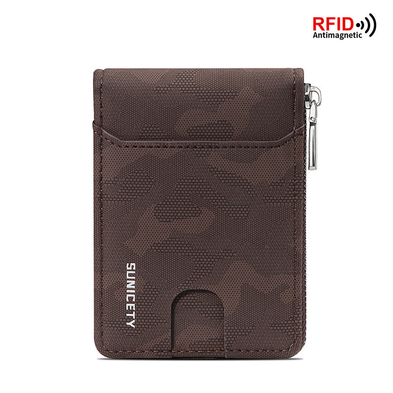RFID Zipper Large Capacity Certificate Credit Multi Card Man's Organ Card Case PU Camouflage Wallet