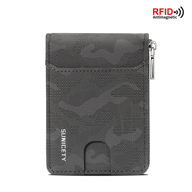 RFID Zipper Large Capacity Certificate Credit Multi Card Man's Organ Card Case PU Camouflage Wallet