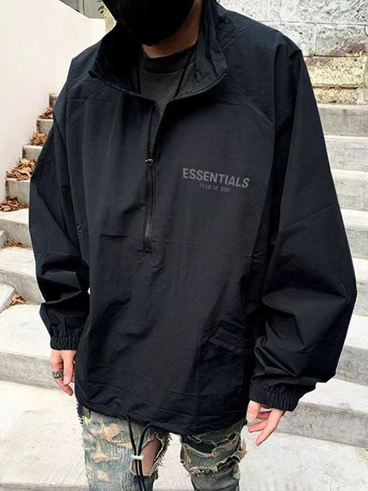 FOG Double Thread ESSENTIALS Half Zip Mens Trendy American INS Jacket Coat Windbreaker Spring and Autumn