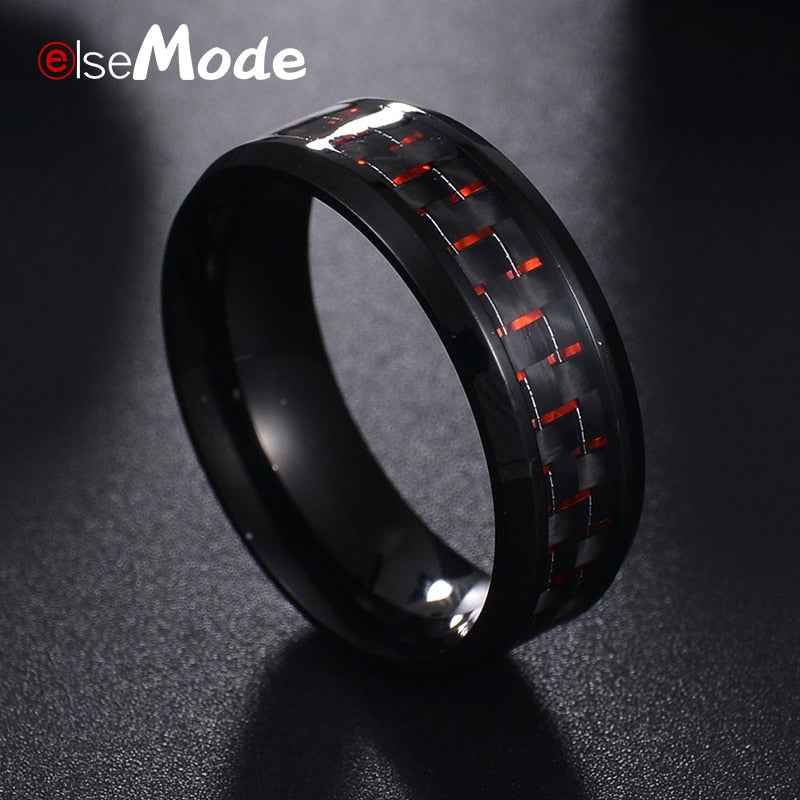 Titanium Steel Black Carbon Fiber Mens Cool Rings Red Blue Ring Anel Masculino Jewelry