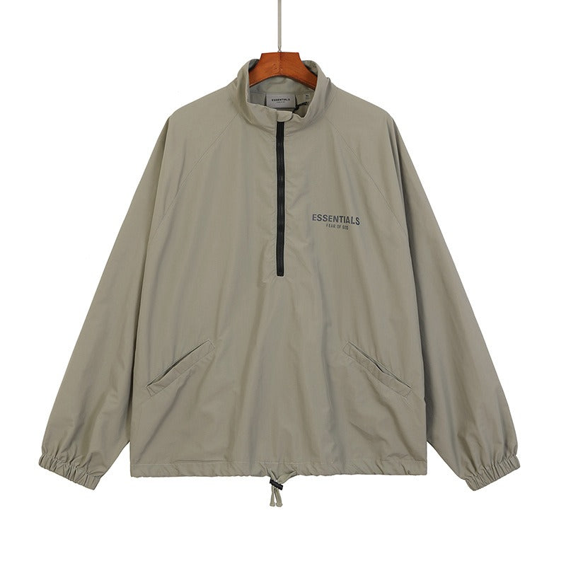 FOG Double Thread ESSENTIALS Half Zip Mens Trendy American INS Jacket Coat Windbreaker Spring and Autumn