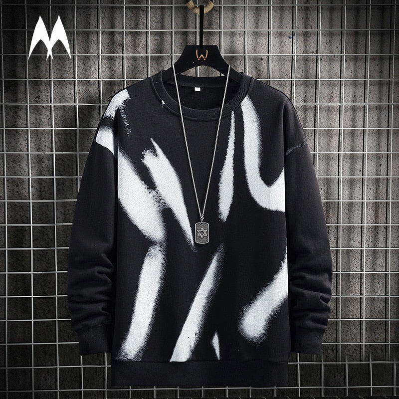 Sping Street Print Sweatshirt Mens Casual Pullover Harajuku Korean Fashion Sweatshirt Men Hip Hop Hoodies Streetwear