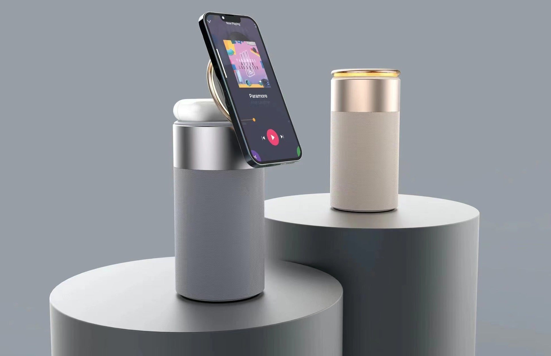 Magnetic wireless charging with Bluetooth speaker, adjustable night light, rechargeable headphones