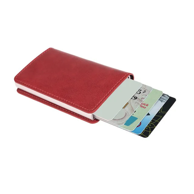 Metal Men Card Holder RFID Aluminium Alloy Credit Card Holder PU Leather Wallet Antitheft Men Wallets Automatic Pop Up Card Case