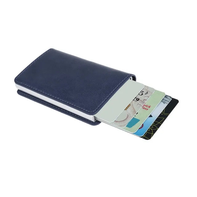 Metal Men Card Holder RFID Aluminium Alloy Credit Card Holder PU Leather Wallet Antitheft Men Wallets Automatic Pop Up Card Case