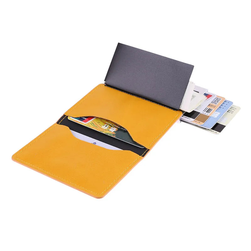 Metal Men Card Holder RFID Aluminium Alloy Credit Card Holder PU Leather Wallet Antitheft Men Wallets Automatic Pop Up Card Case